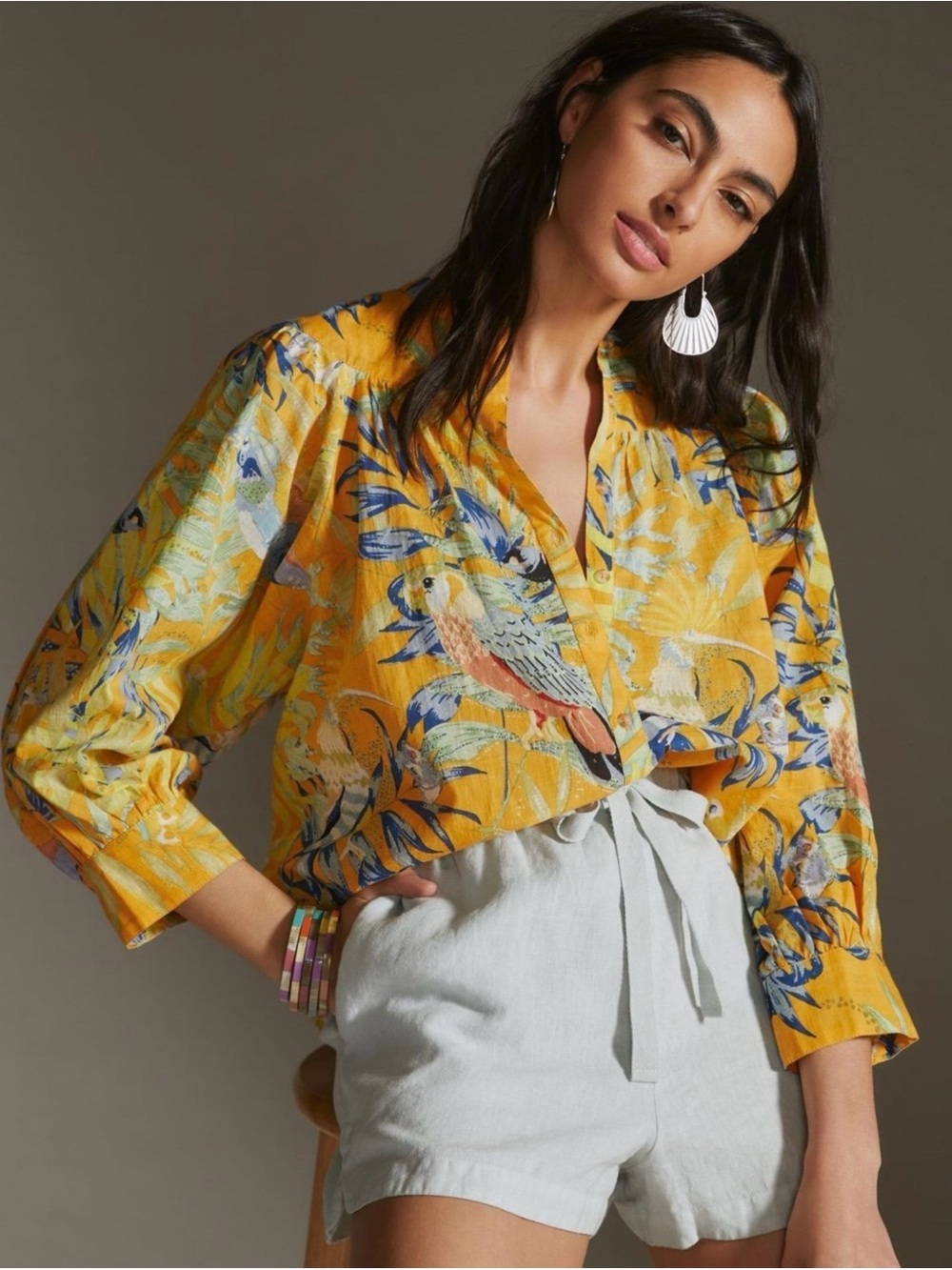 Maeve Tropical Yellow Printed Shirt